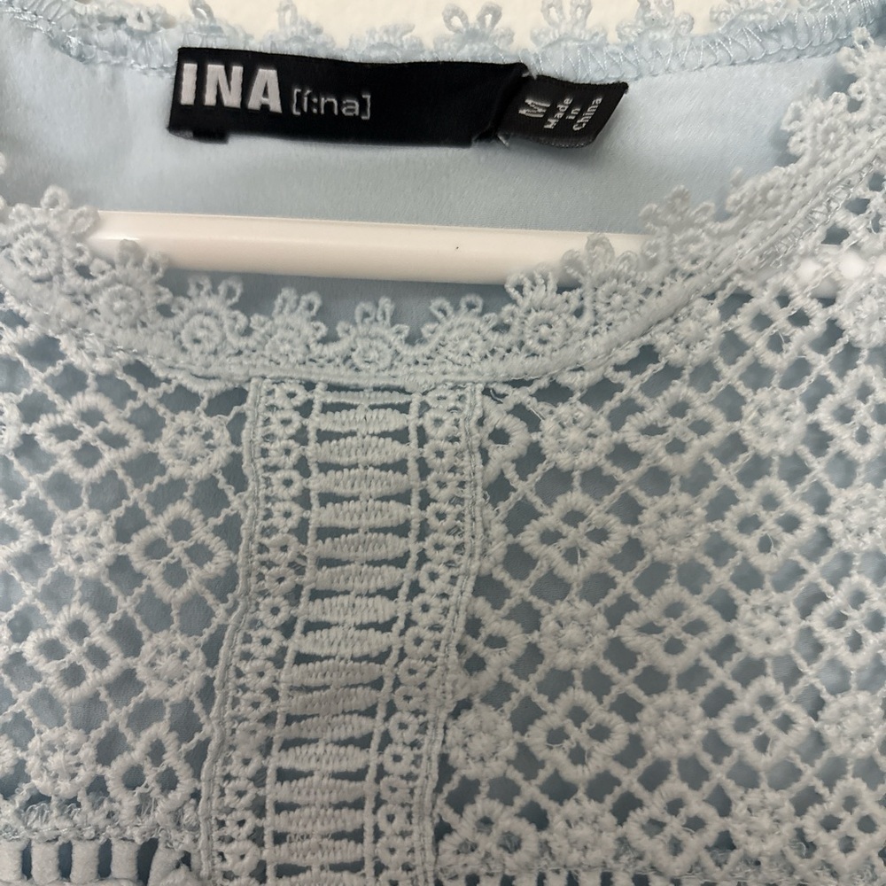 INA Blue Lace Dress Women’s M Sleeveless Fit & Flare Crochet Overlay Lined Party - Picture 3 of 5